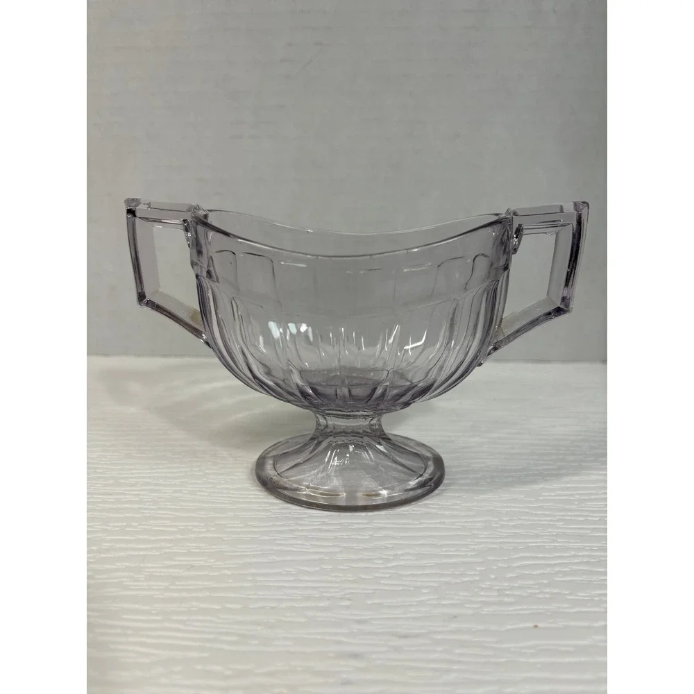 Vintage Light Amethyst Purple Pressed Glass Pedestal Sugar Bowl Scalloped S0182